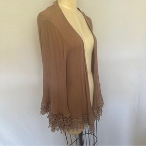 Foreign Exchange Taupe Cardigan with Scalloped Hem